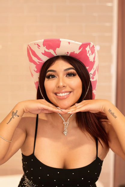Alma Western Hat- Pink Cow Print