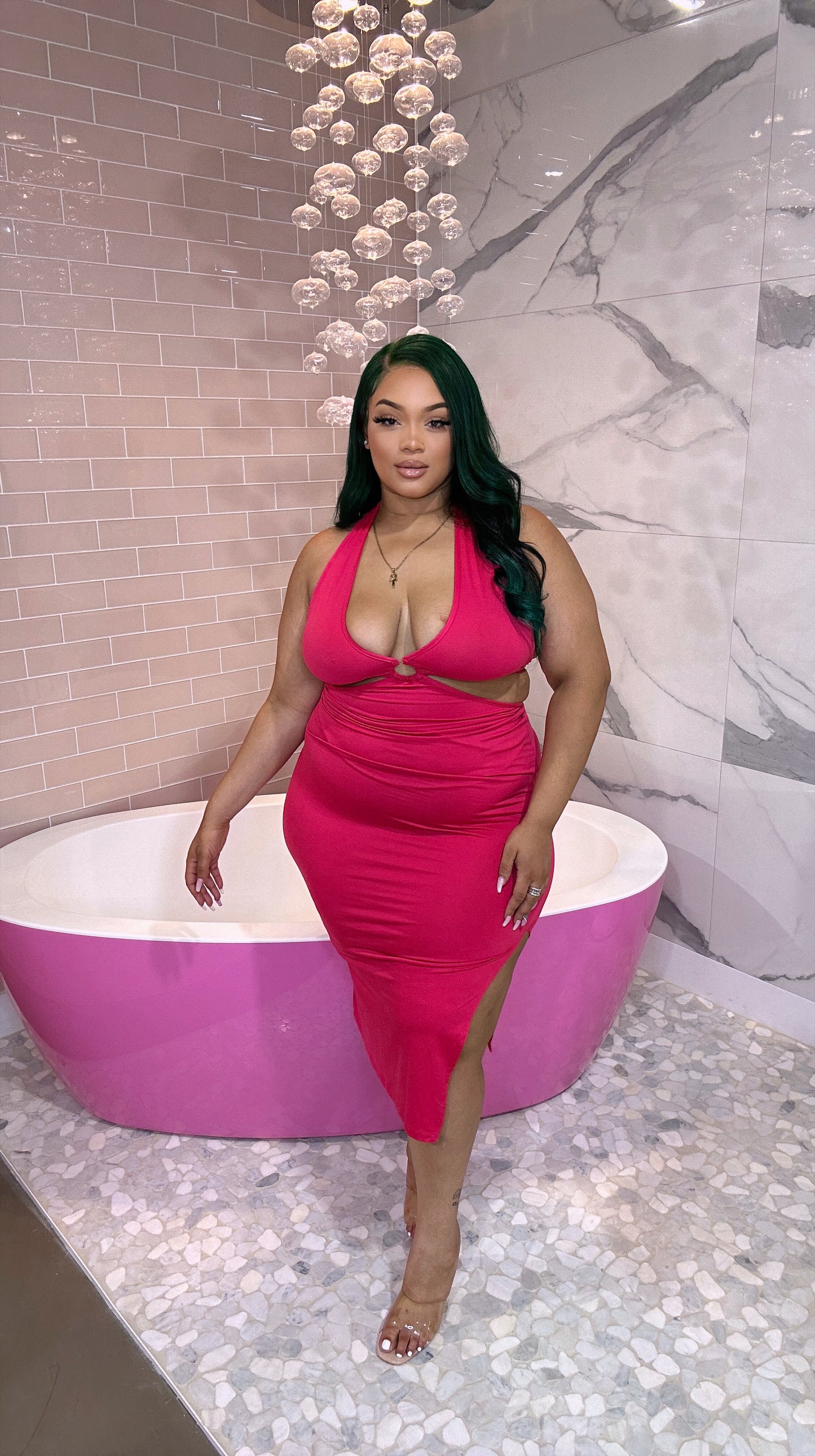 Sabrina Midi Pink Dress - Plus Size
