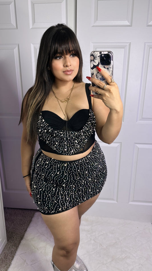 Reyna Pearl/Rhinestone Set - Black