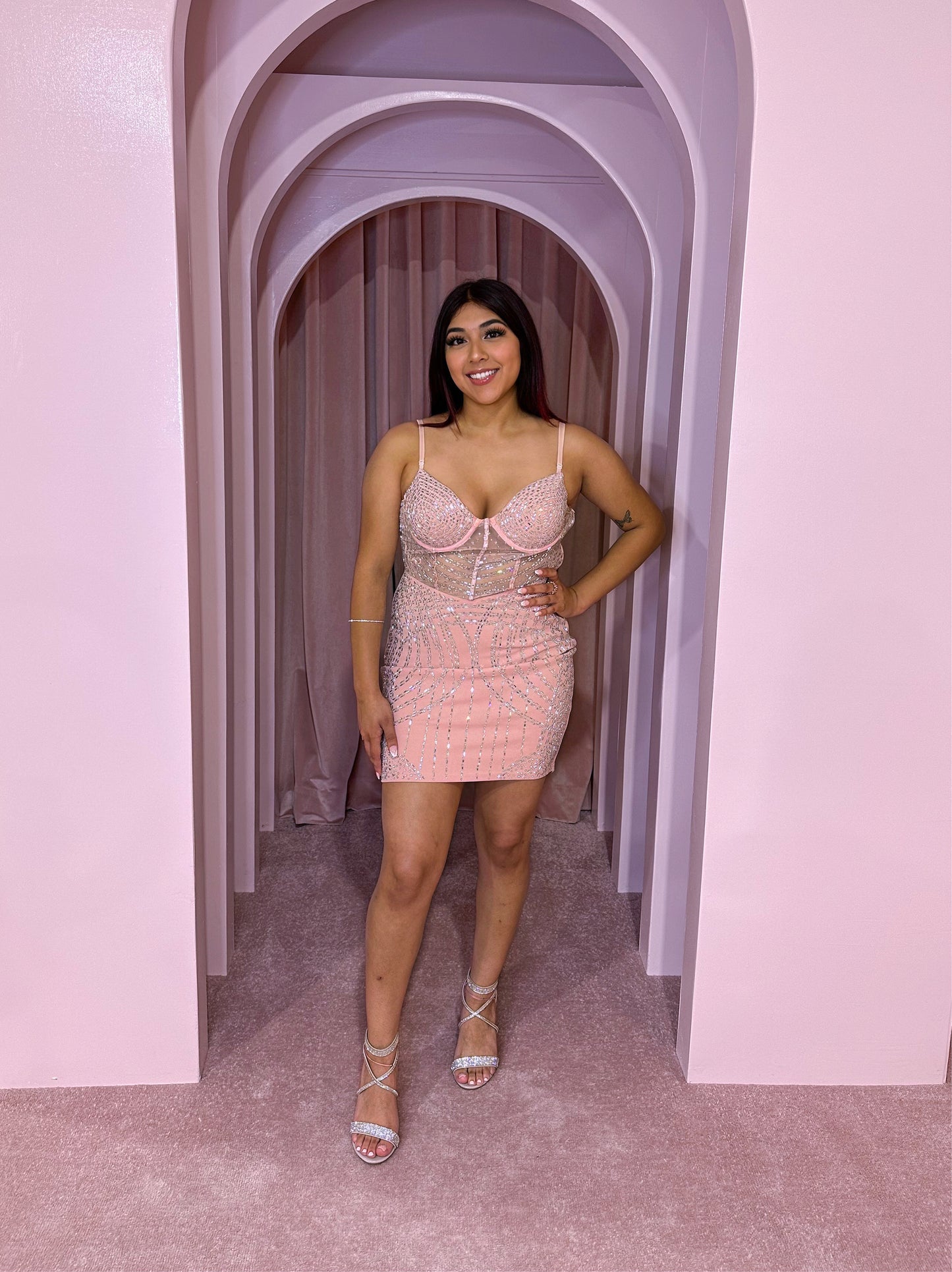 Vane Rhinestone Dress - Pink