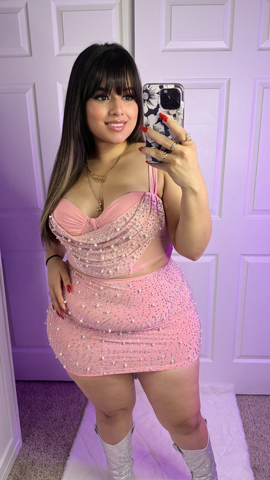Reyna Pearl/Rhinestone Set - Pink