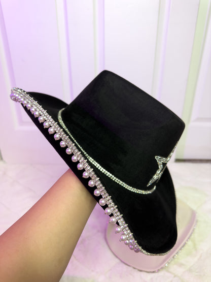 Maite Rhinestone / Pearl Hat- Black
