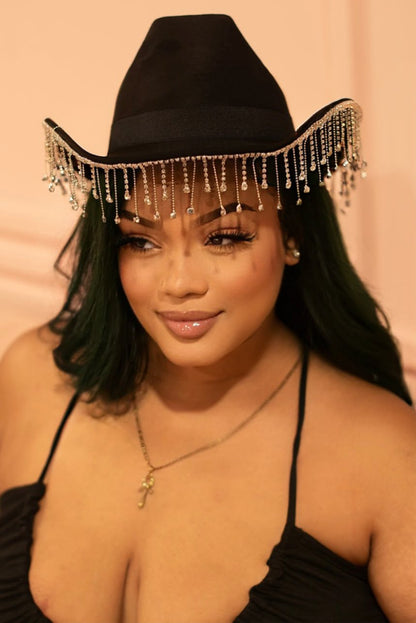 Dulce Rhinestone Hat Black