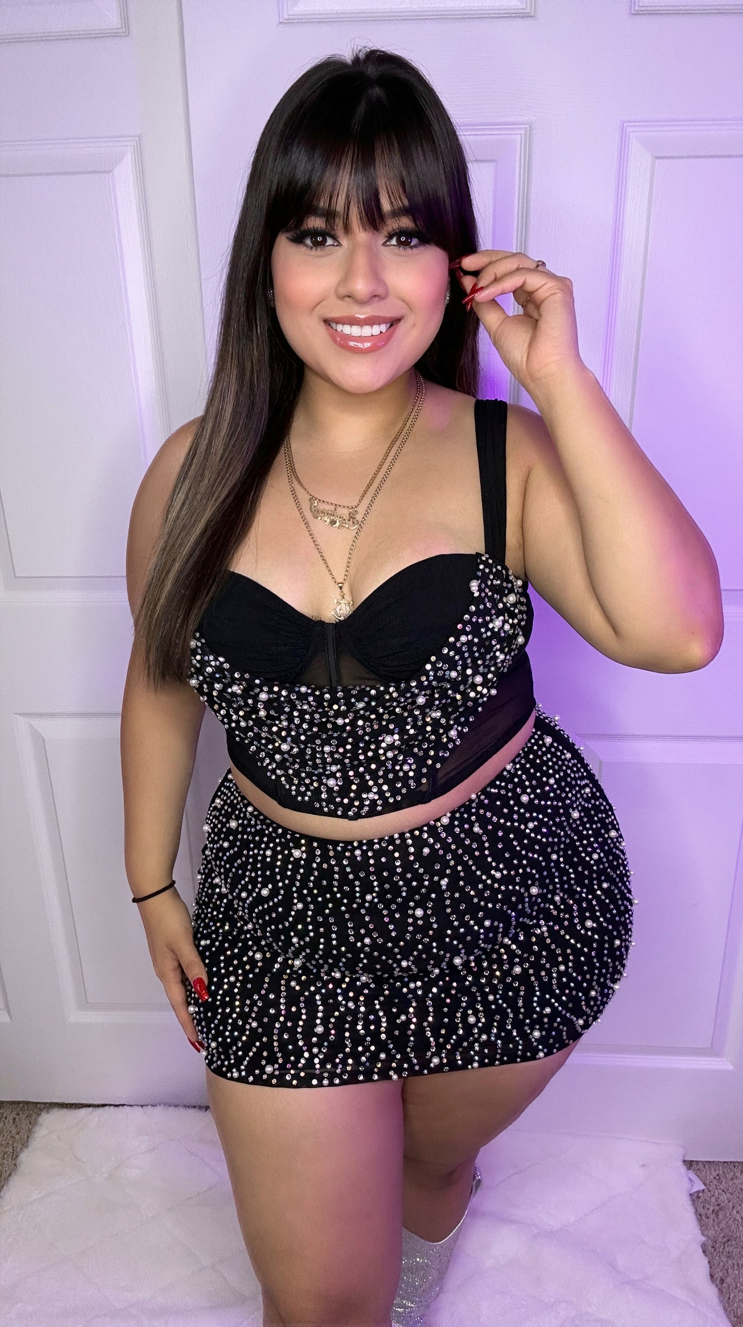 Reyna Pearl/Rhinestone Set - Black